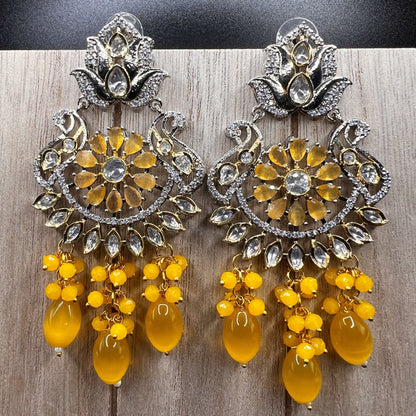 Fashion - Designer Festive Yellow Color Kundan/Polki Jewelry Chandelier Earrings