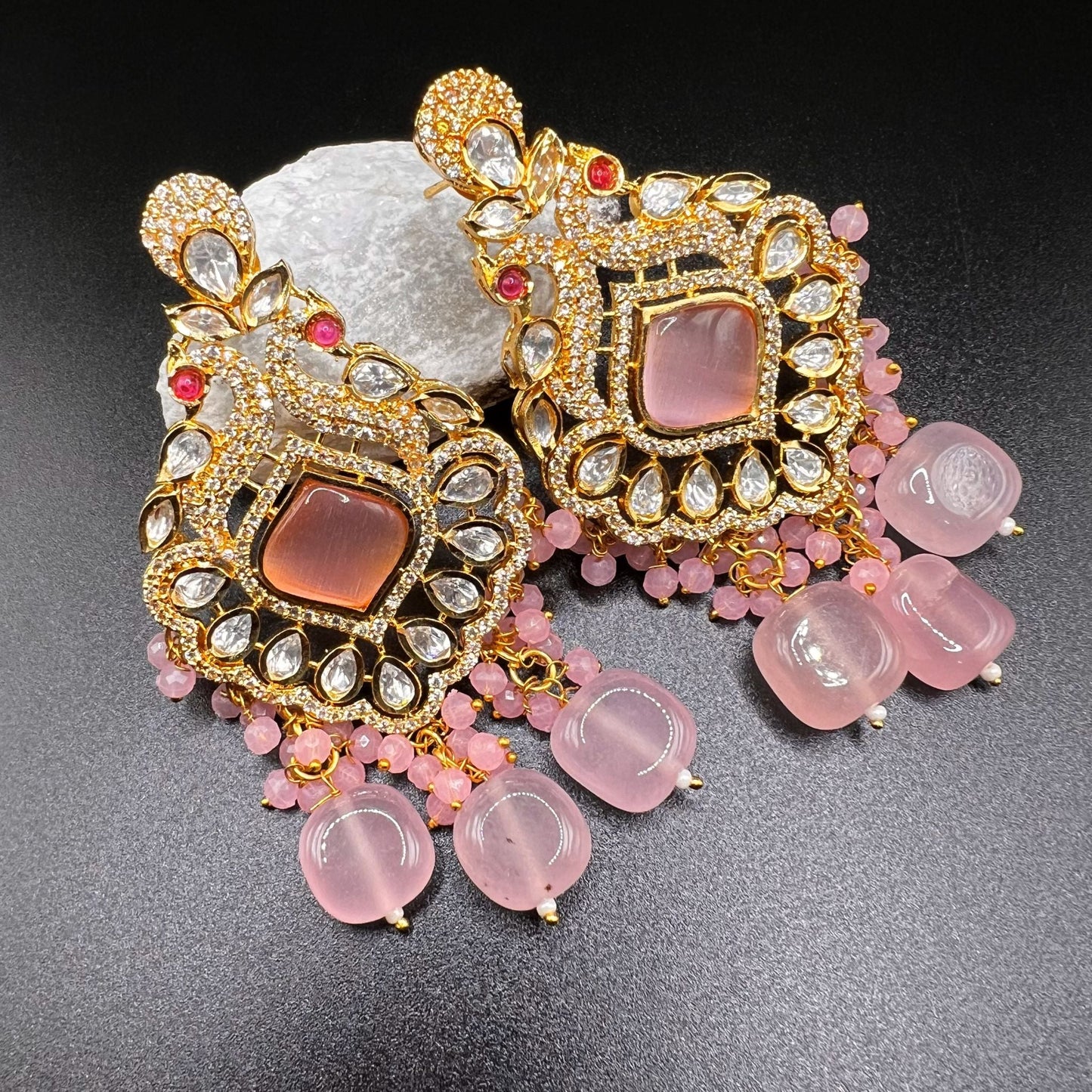 Fashion - Designer Festive Pink Color Kundan/Polki Jewelry Chandelier Earrings