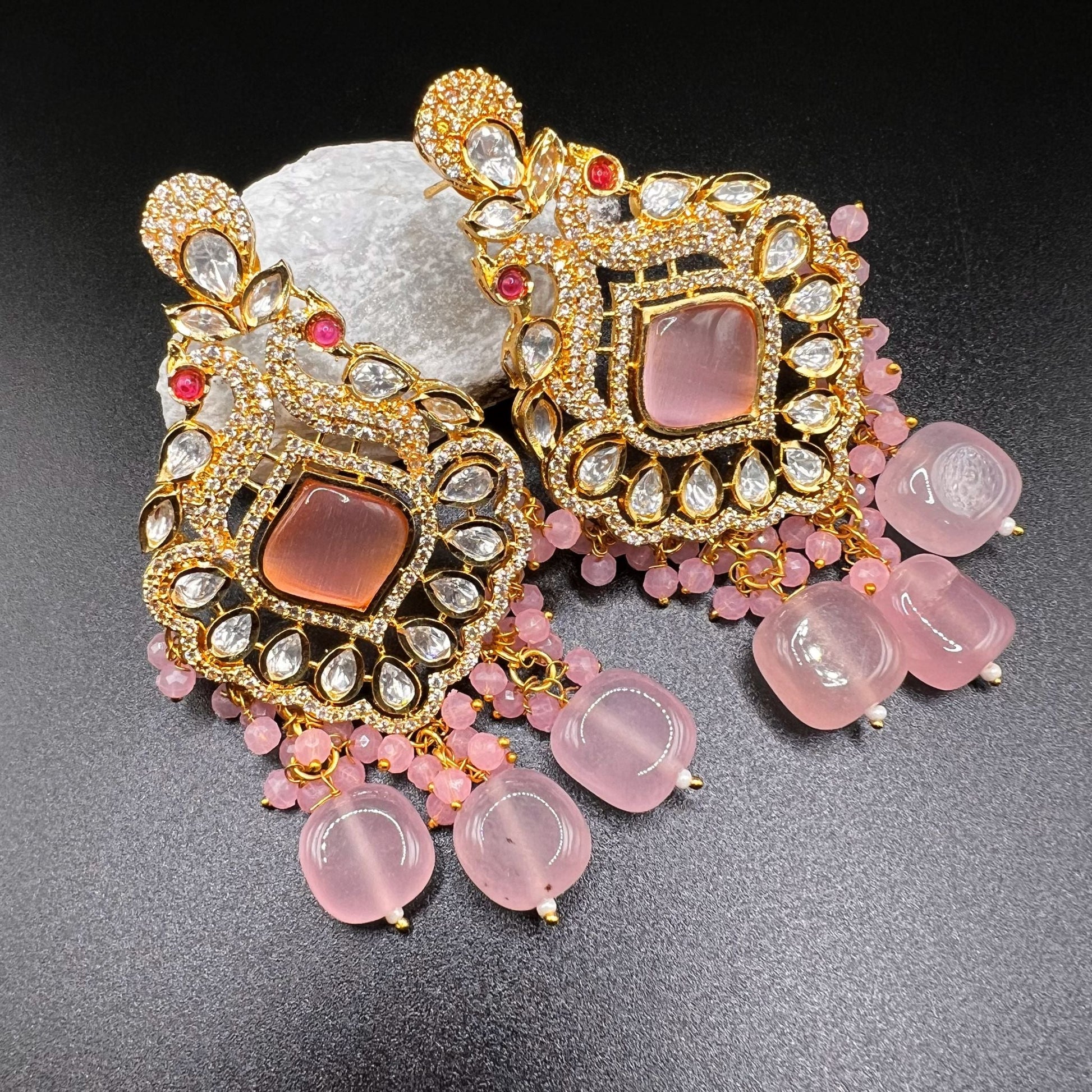 Fashion - Designer Festive Pink Color Kundan/Polki Jewelry Chandelier Earrings