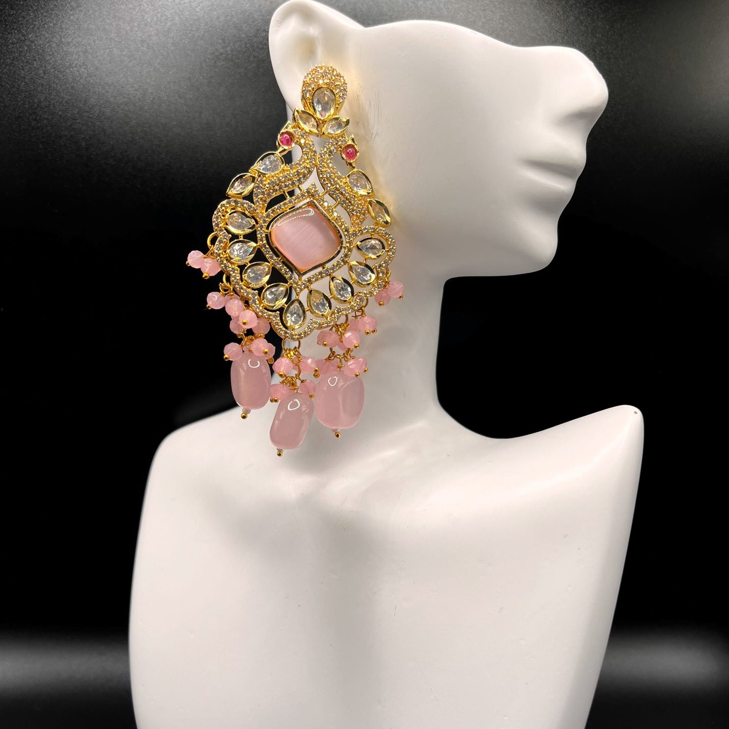 Fashion - Designer Festive Pink Color Kundan/Polki Jewelry Chandelier Earrings