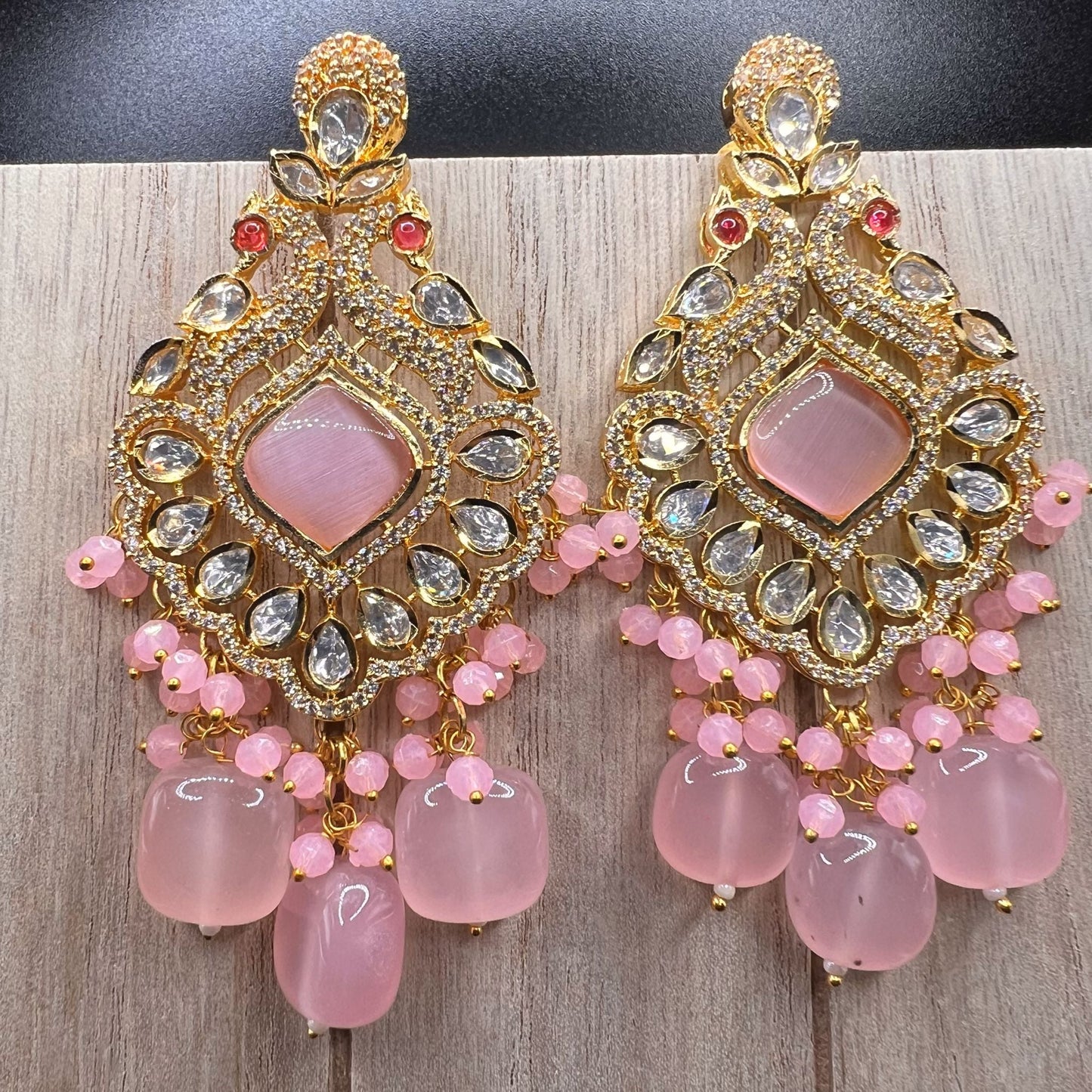 Fashion - Designer Festive Pink Color Kundan/Polki Jewelry Chandelier Earrings