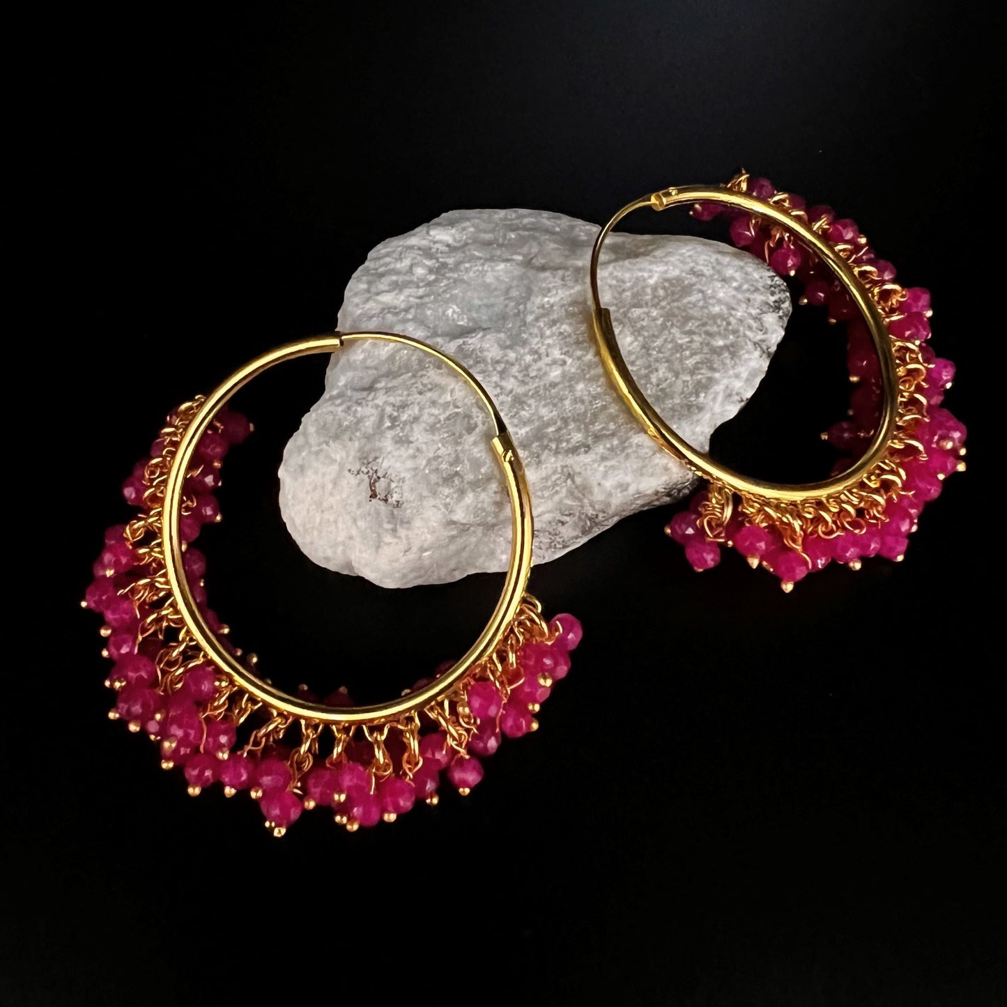 Fashion - Classic Hot Pink Color Antique Traditional Hoop Earrings