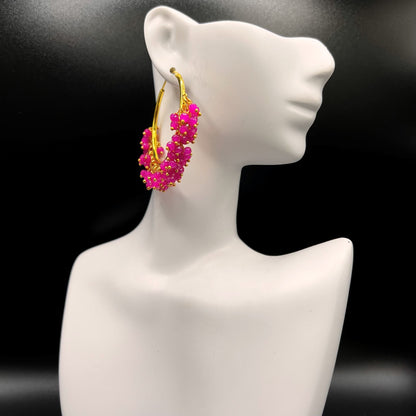 Fashion - Classic Hot Pink Color Antique Traditional Hoop Earrings