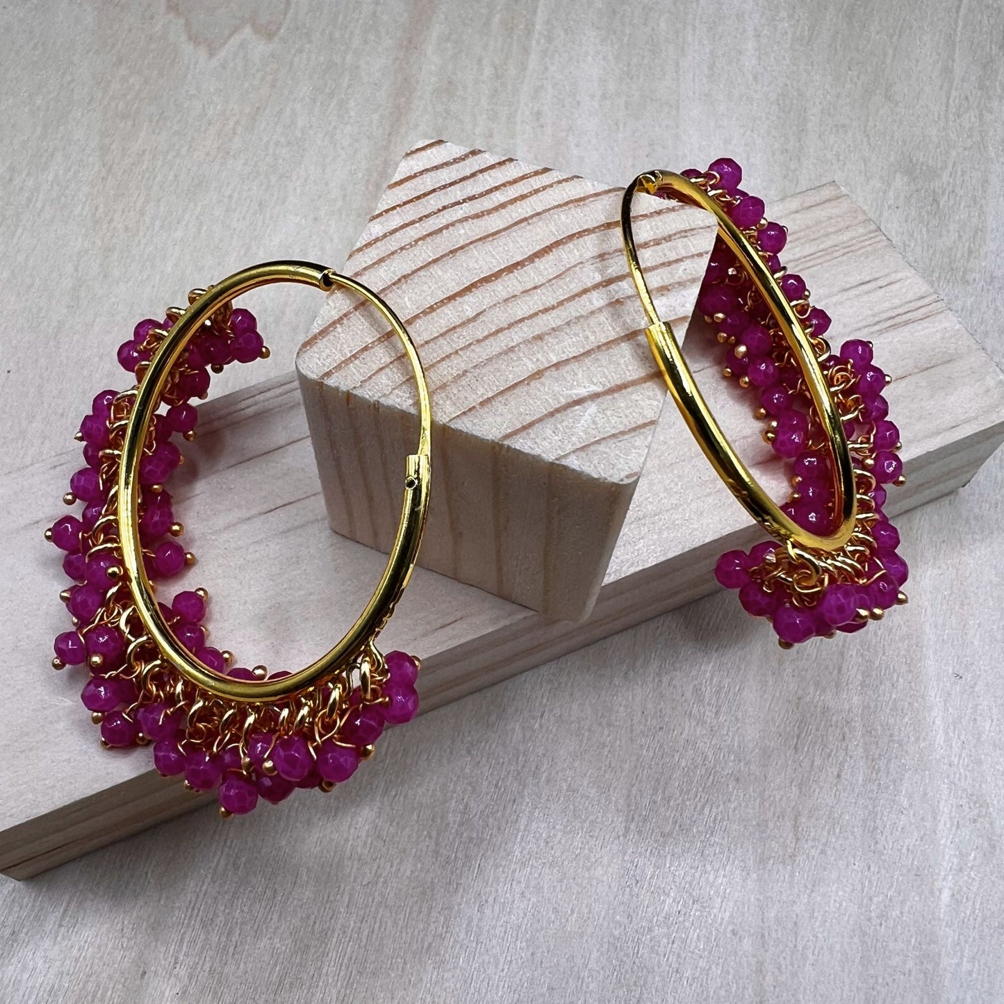 Fashion - Classic Hot Pink Color Antique Traditional Hoop Earrings