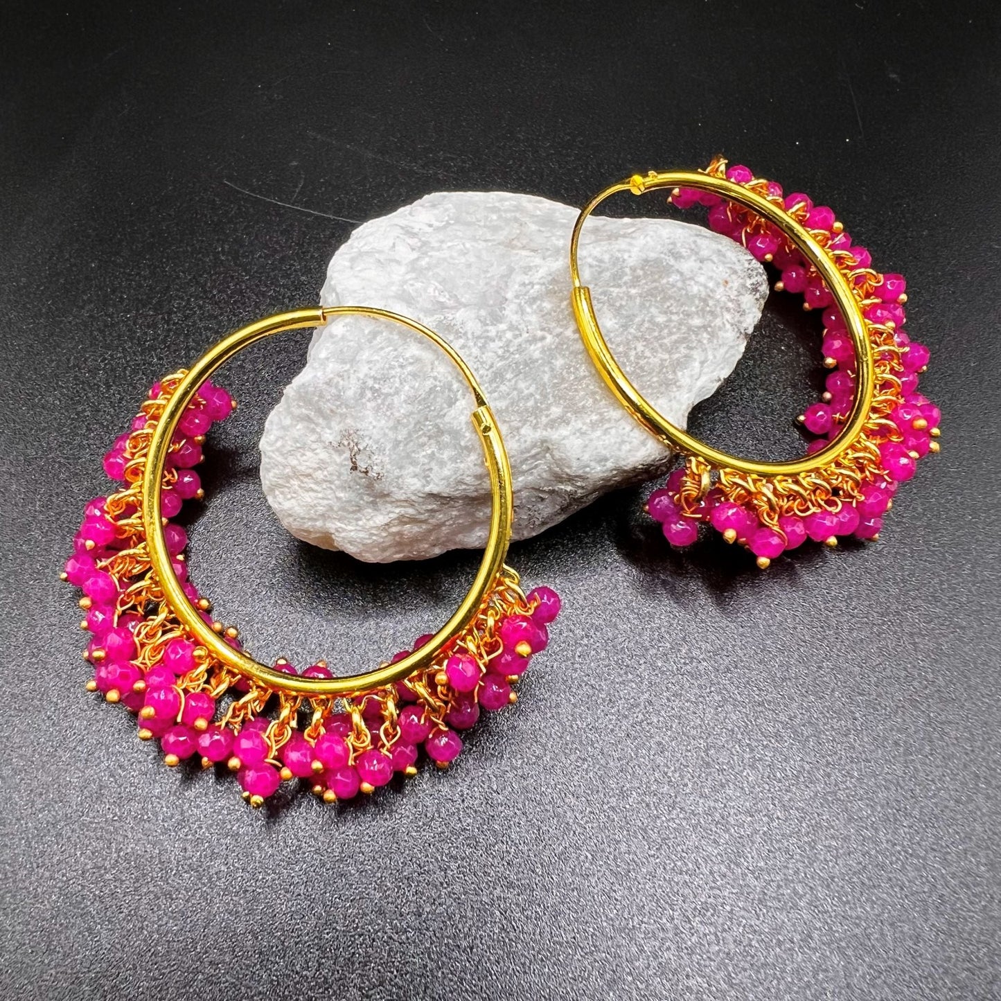 Fashion - Classic Hot Pink Color Antique Traditional Hoop Earrings