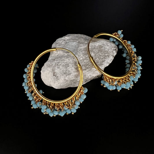 Fashion - Classic Aqua Blue Color Antique Traditional Hoop Earrings