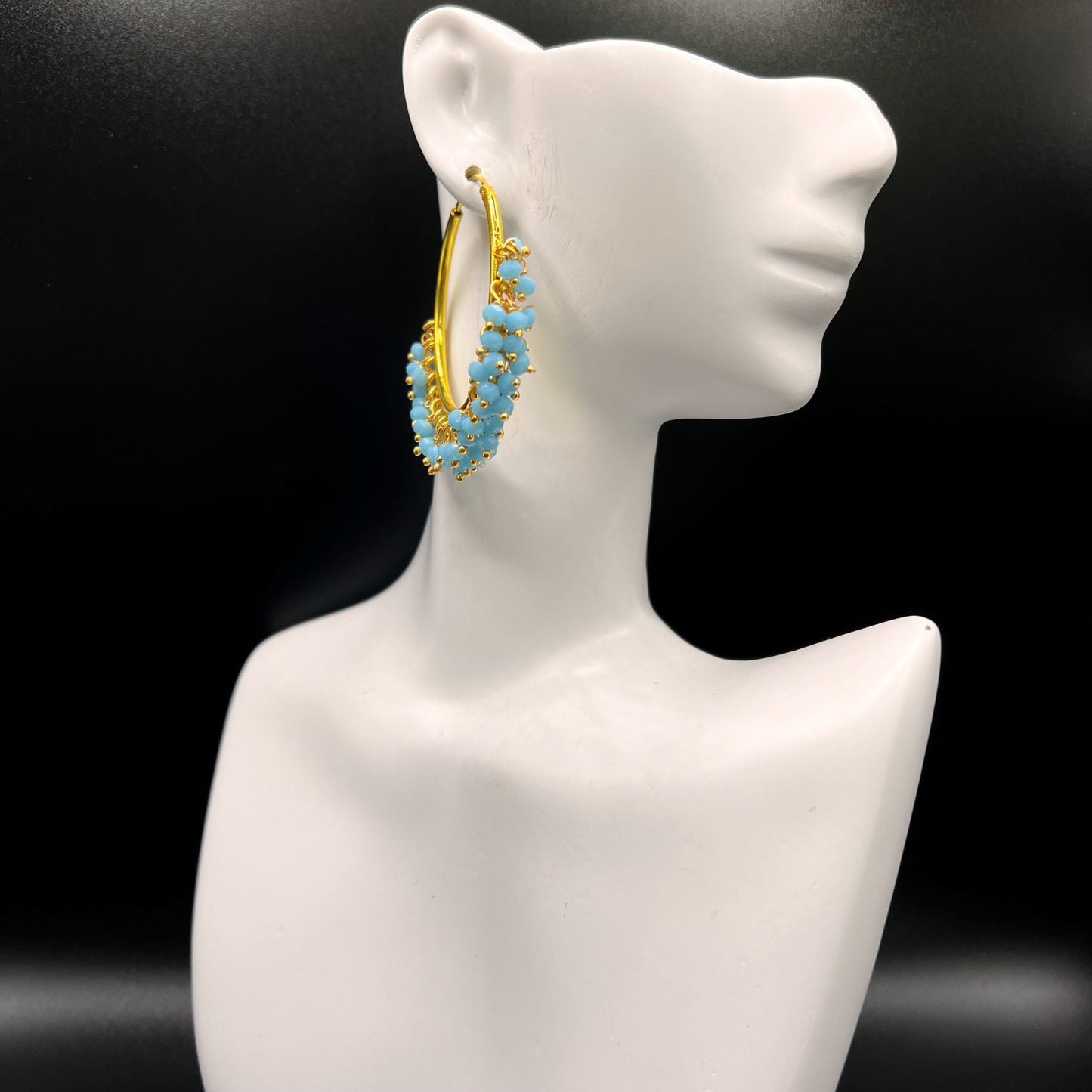 Fashion - Classic Aqua Blue Color Antique Traditional Hoop Earrings