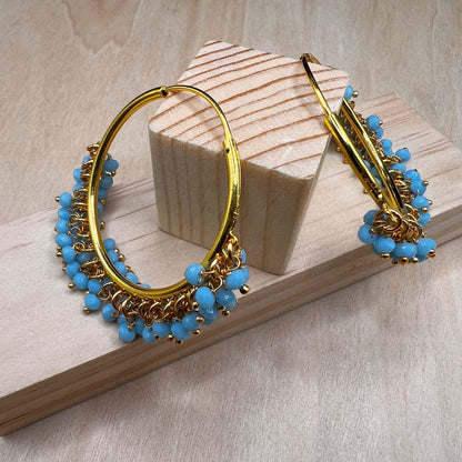 Fashion - Classic Aqua Blue Color Antique Traditional Hoop Earrings