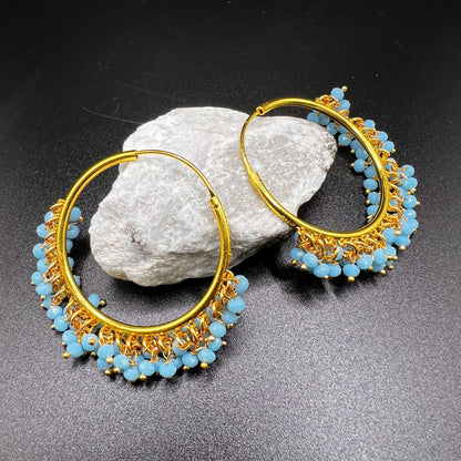 Fashion - Classic Aqua Blue Color Antique Traditional Hoop Earrings