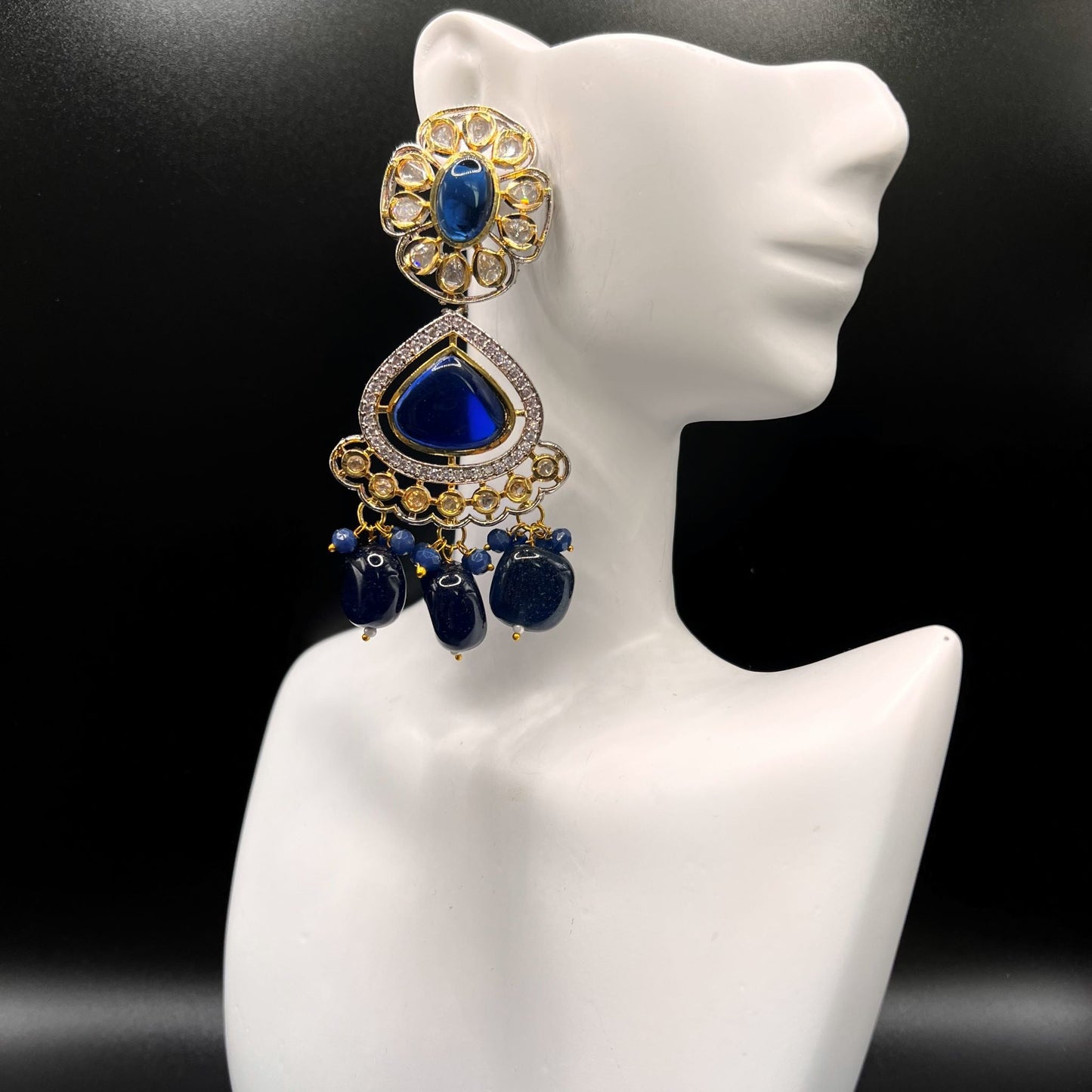 Fashion - Designer Festive Dark Blue Color Kundan/Polki Chandelier Earrings