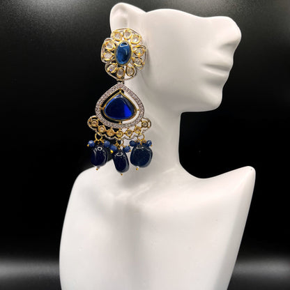 Fashion - Designer Festive Dark Blue Color Kundan/Polki Chandelier Earrings