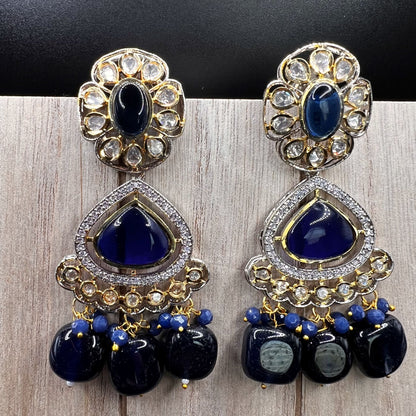 Fashion - Designer Festive Dark Blue Color Kundan/Polki Chandelier Earrings