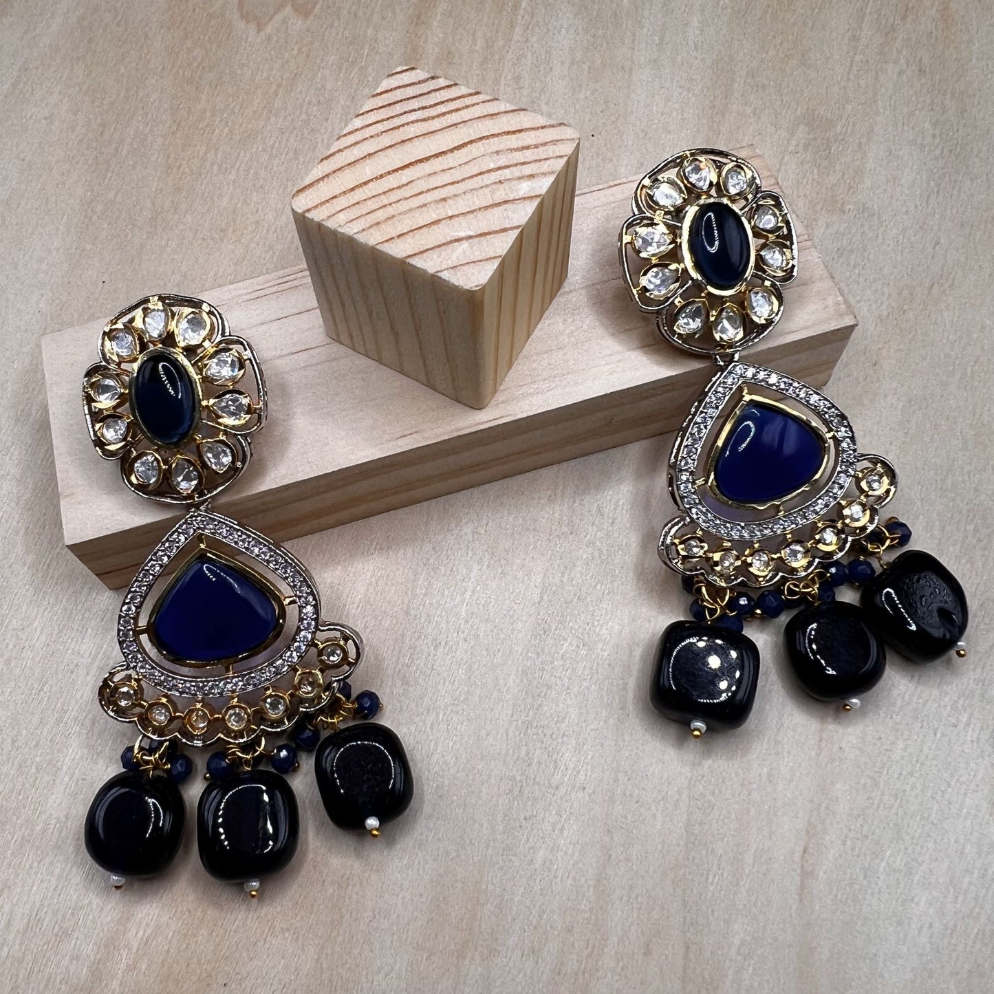 Fashion - Designer Festive Dark Blue Color Kundan/Polki Chandelier Earrings