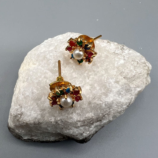 Fashion Dainty Multi Color AD/CZ Stone Stud Earrings