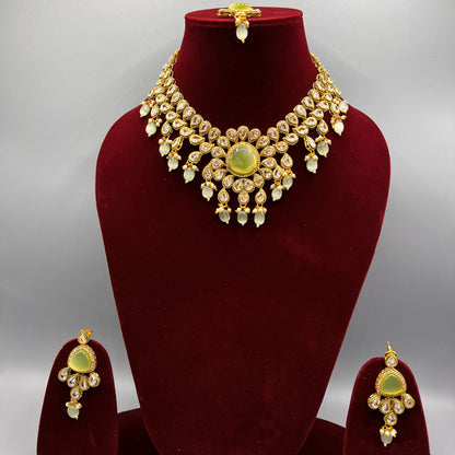 Fashion - Festive Eye Catching Mint Green Monalisa Stone Jewelry Set