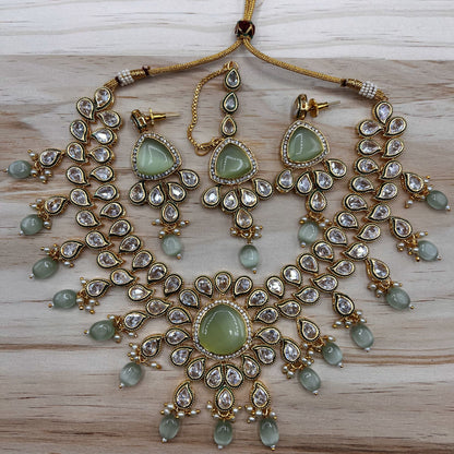 Fashion - Festive Eye Catching Mint Green Monalisa Stone Jewelry Set