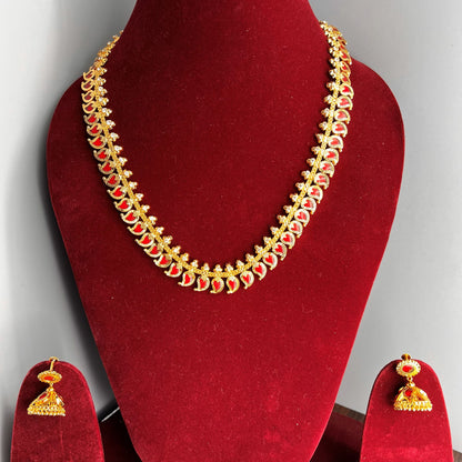 Fashion - Classic Red Mango Motif Design Antique Traditional Long Necklace Set