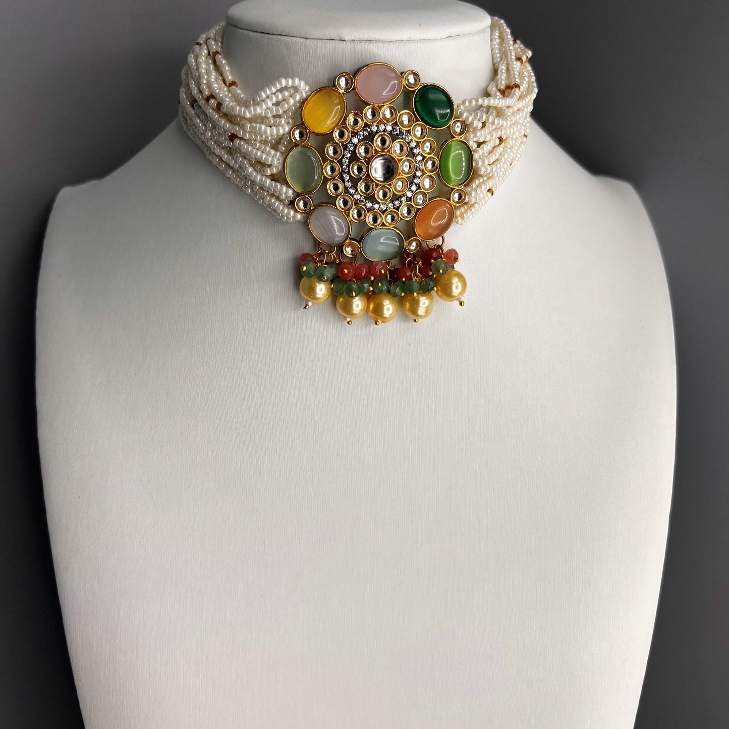 Fashion - Exclusive Designer Multi Color Antique Traditional, Bead Mix Choker Necklace Set