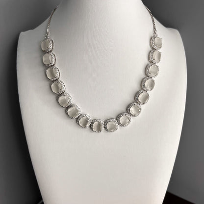 Fashion - Trendy Grey Monalisa Stone Necklace Set