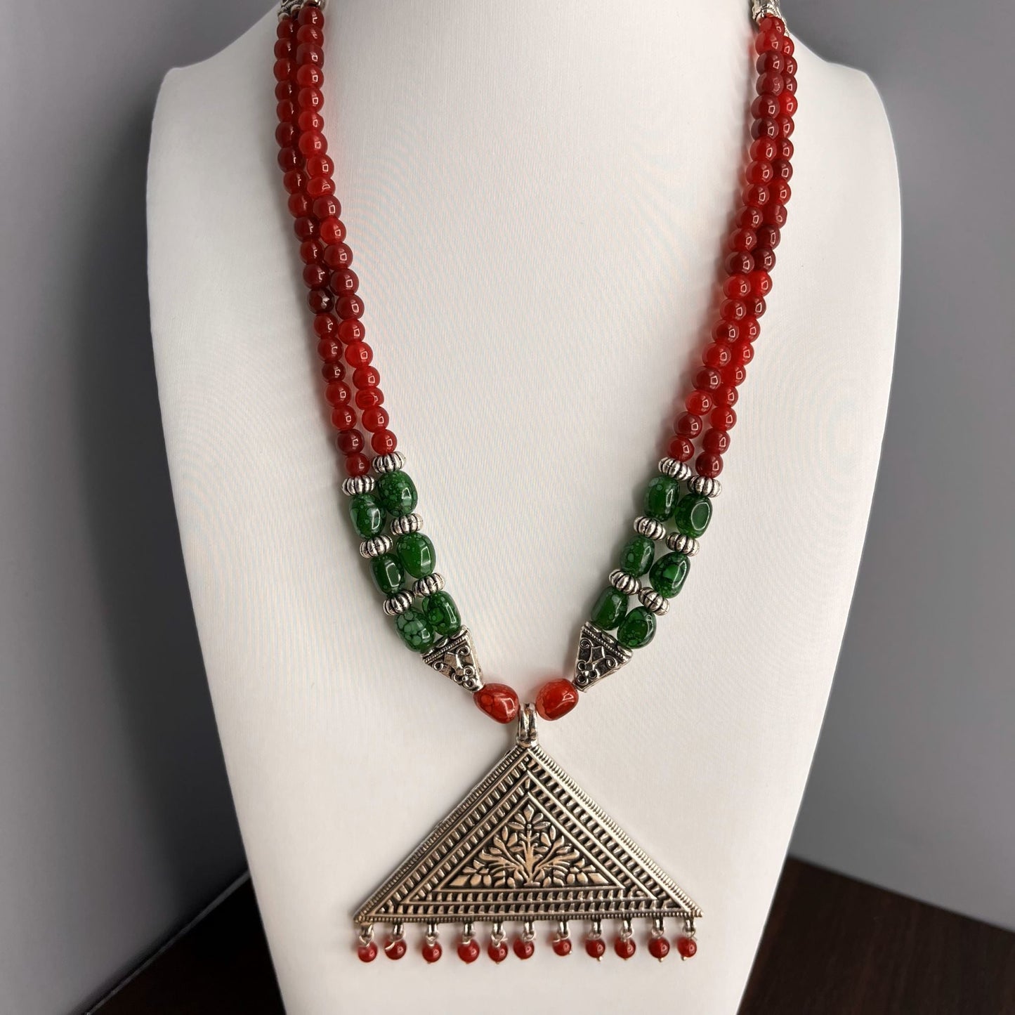 Fashion - Trendy Red & Green Beads Oxidized, Bead Mix Necklace Set