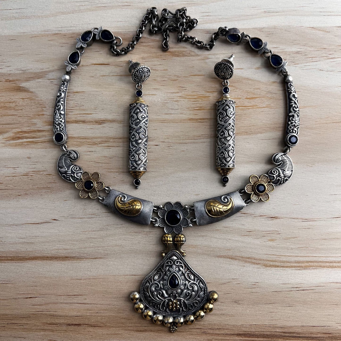 Fashion - Unique Trendy Blue Oxidized Necklace Set