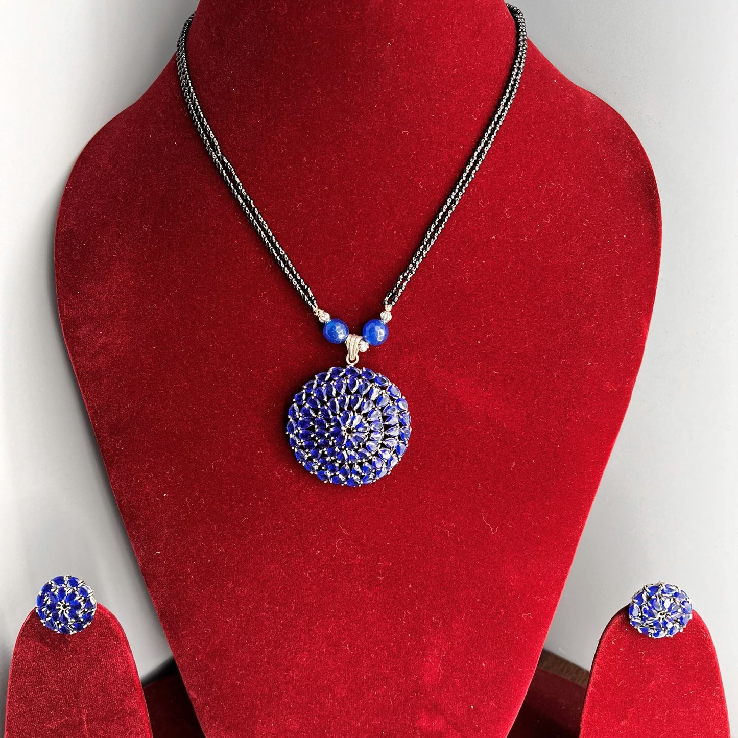 Fashion - Indigo Blue Oxidized Mangalsutra Necklace Set