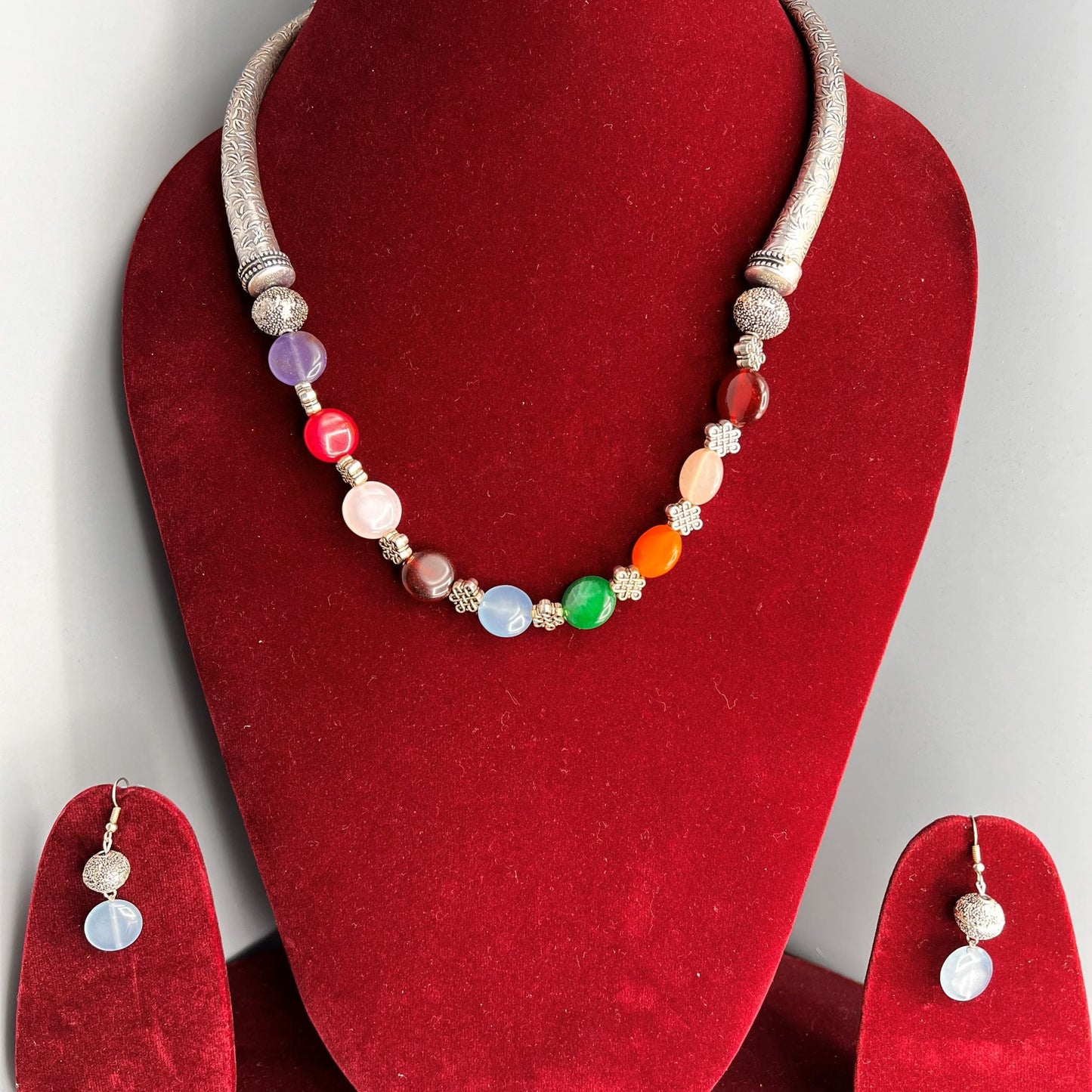 Fashion - Cuff/Hasli Multi Color Beads Oxidized Necklace Set