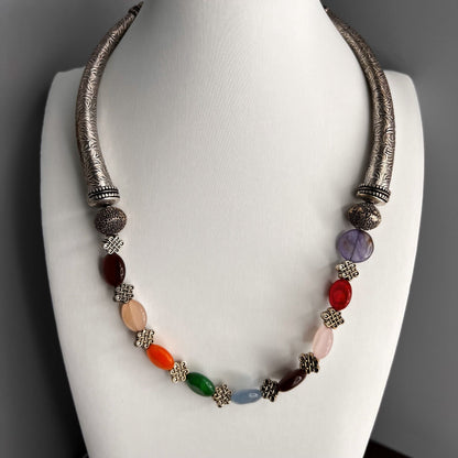 Fashion - Cuff/Hasli Multi Color Beads Oxidized Necklace Set