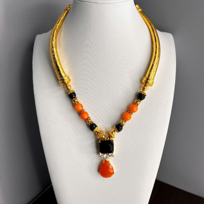 Fashion - Cuff/Hasli Style Orange & Black Casual Necklace Set