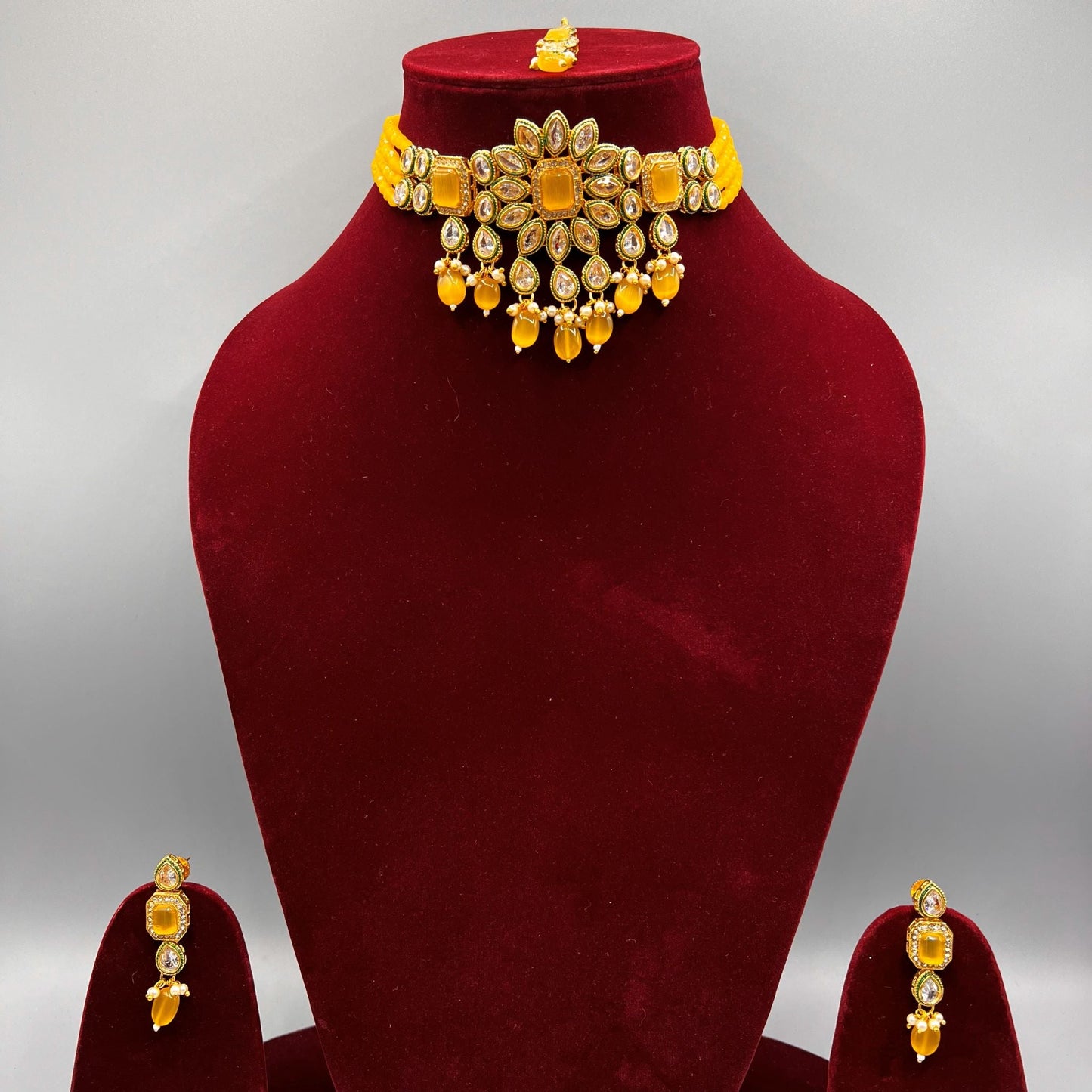 Fashion - Classic Yellow Color Monalisa Stone, Bead Mix Choker Set