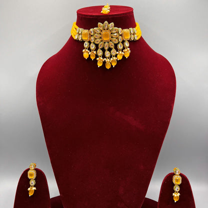 Fashion - Classic Yellow Color Monalisa Stone, Bead Mix Choker Set