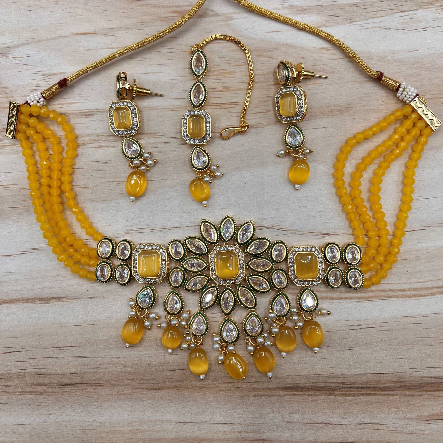 Fashion - Classic Yellow Color Monalisa Stone, Bead Mix Choker Set