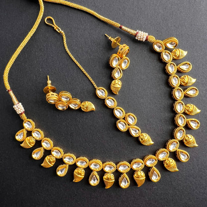 Fashion - Dainty Style White Color Kundan Jewelry Set With Gold Tone Plating