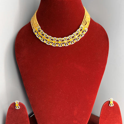 Fashion - Eye-Catching Yellow AD/CZ Stone, Bead Mix Necklace Set