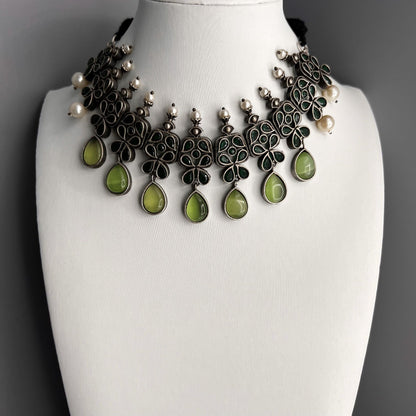 Fashion - Classic Parrot Green & Dark Green Oxidized Necklace Set