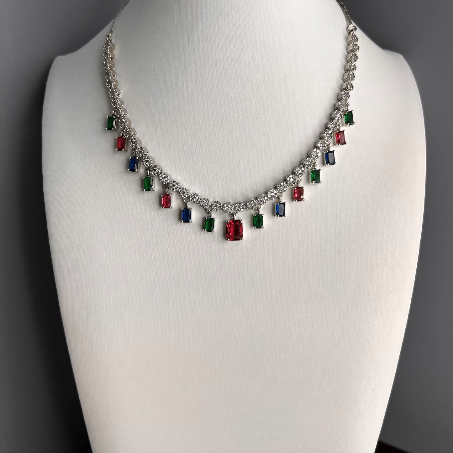 Fashion - Dainty Multi Color AD/CZ Stone Necklace Set