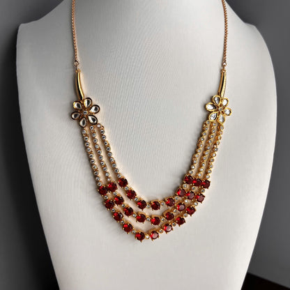 Fashion - Beautiful Red & White AD/CZ Stone Necklace Set