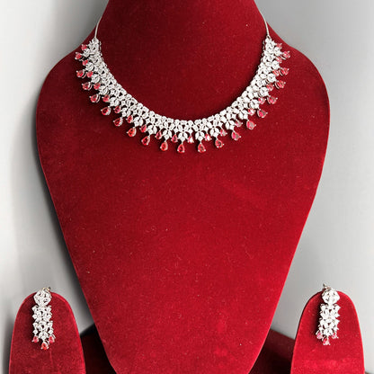 Fashion - Bestseller Red & White AD/CZ Stone Necklace Set