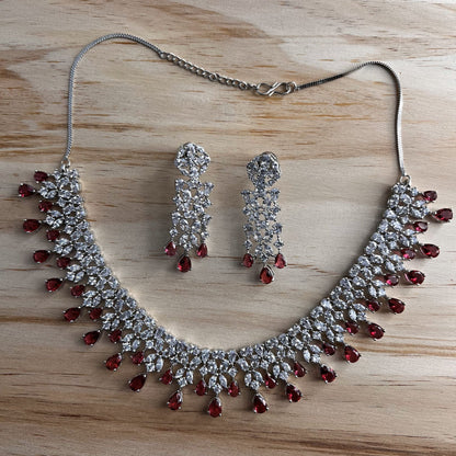 Fashion - Bestseller Red & White AD/CZ Stone Necklace Set