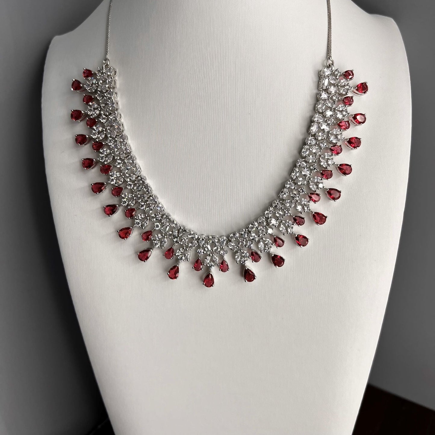 Fashion - Bestseller Red & White AD/CZ Stone Necklace Set