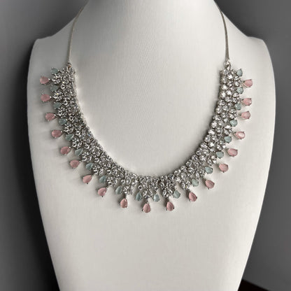 Fashion - Bestseller Pink & Mint Green AD/CZ Stone Necklace Set