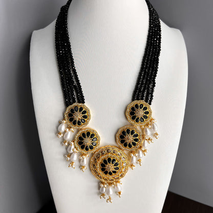 Fashion - Festive Black Beads & AD/CZ Stone, Bead Mix Jewelry Set