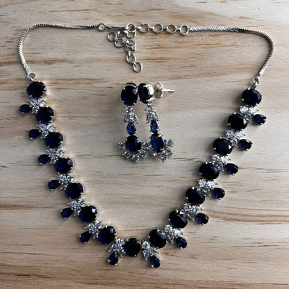 Fashion - Attractive Indigo Blue Color AD/CZ Stone Necklace Set