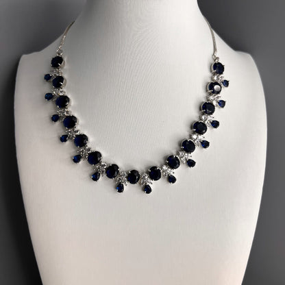 Fashion - Attractive Indigo Blue Color AD/CZ Stone Necklace Set