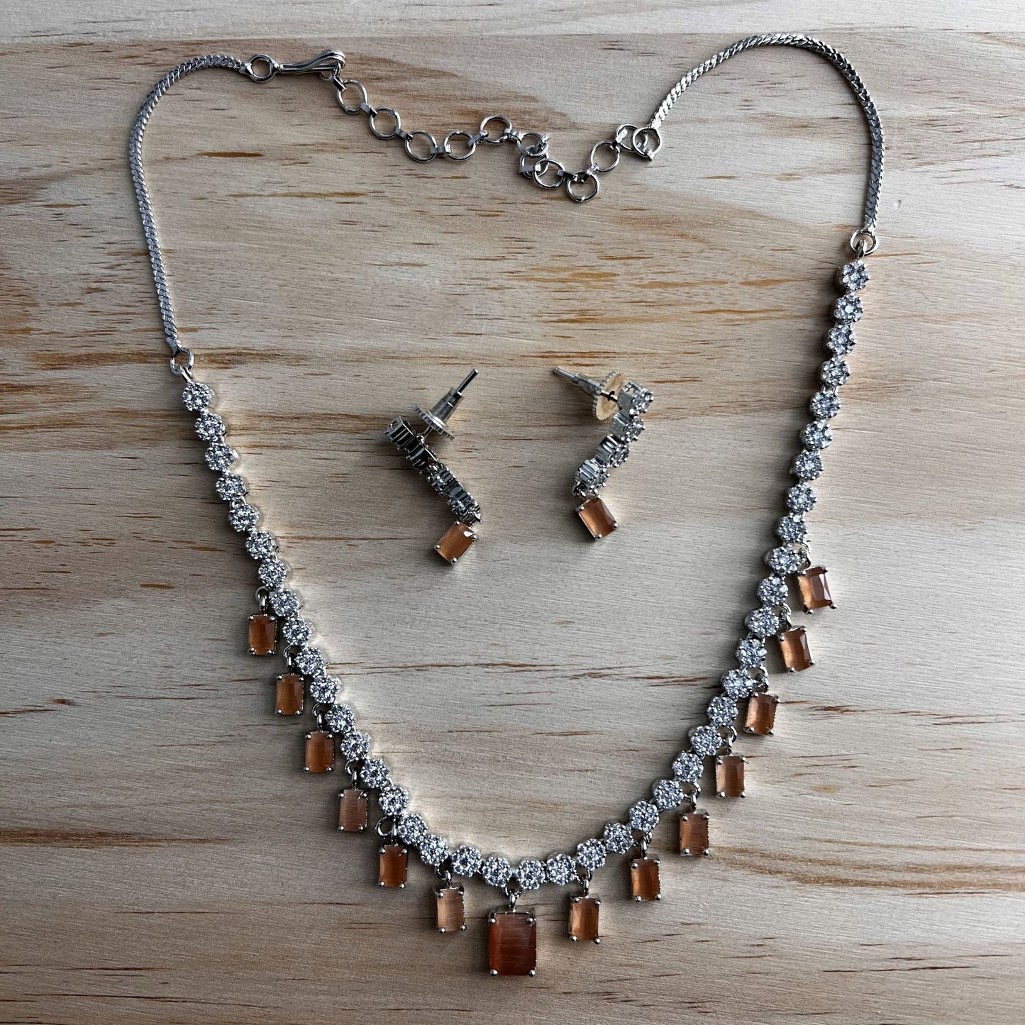 Fashion - Dainty Light Brown AD/CZ Stone Necklace Set