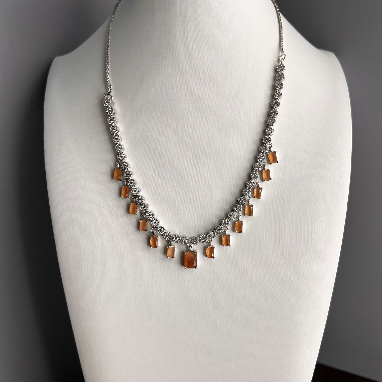 Fashion - Dainty Light Brown AD/CZ Stone Necklace Set