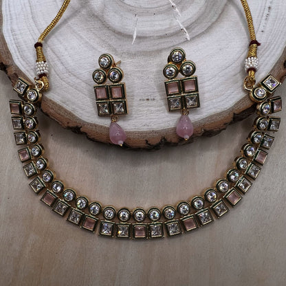 Fashion - Pretty Pink & White Antique Traditional Meenakari Work Necklace Set