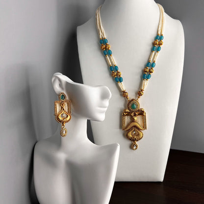 Fashion - Bead Work Turquoise Blue Antique Traditional, Bead Mix Necklace Set