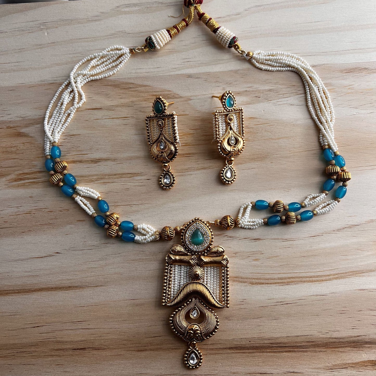 Fashion - Bead Work Turquoise Blue Antique Traditional, Bead Mix Necklace Set