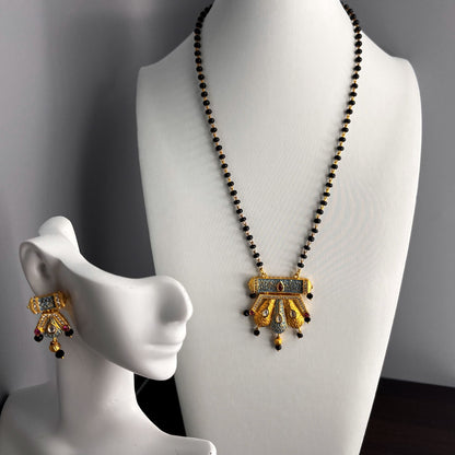 Fashion - Meenakari Enamel Work Aqua Blue Kundan, Mangalsutra Necklace Set